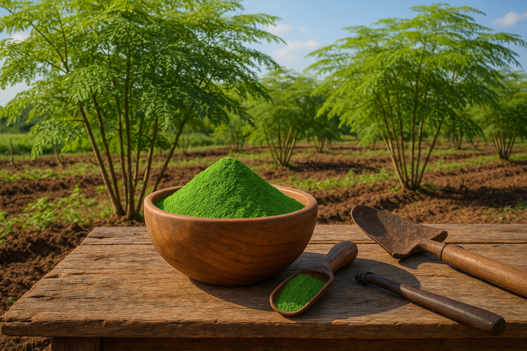moringa powder in farm using image